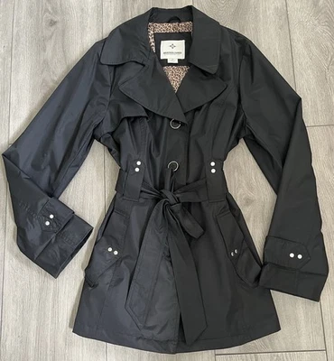 Weather Tamer Women's Black Rain Coat Pockets Belted Size Medium - Image 1 of 4