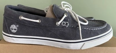 TIMBERLAND EarthKeepers 鞋 男式 尺码 10 灰色 蓝色帆布船鞋 一脚蹬 — 第 1/4 张图片