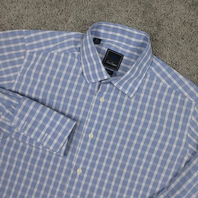 Camisa David Donahue Para Hombre L 16.5 34/35 Azul A Cuadros Ajuste Puño Francés Abotonada Foto 1 de 4