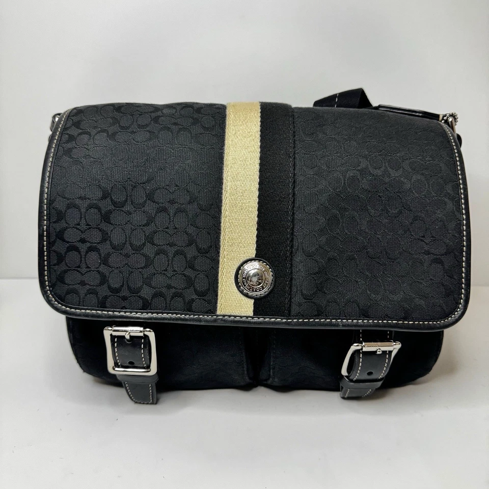 Coach Signature Crossbody Voyager Messenger Jacquard Bag Black - Image 1 of 4