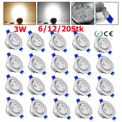 6/12/20x LED Einbaustrahler WarmWeiß 3W Einbauspot CE Einbauleuchte Decken-Spots - Bild 1 von 4