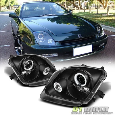 For Black 1997-2002 Honda Prelude LED Halo Projector Headlights 97-02 Headlamps - Image 1 of 4