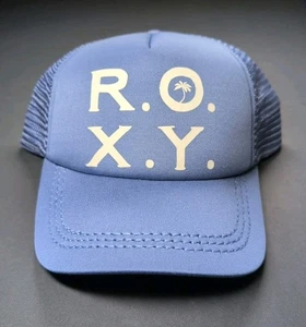 Roxy Big Spell Out Women's Snap Back Trucker Hat Blue Summer Beach Lightweight - Picture 1 of 5
