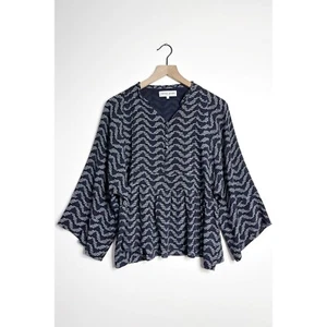 APIECE APART blusa di seta manica 3/4 babydoll top floreale blu navy taglia 6 - Foto 1 di 8