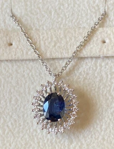 Halskette Weißgold 18kt. mit Naturdiamanten Und Saphir Natürlich Schnitt Oval - Bild 1 von 5