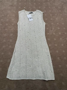 ZARA LAFIES CRESM BEADED KNIT DRESS SIZE SMALL BRAND NEW WITH TAGS - Picture 1 of 5