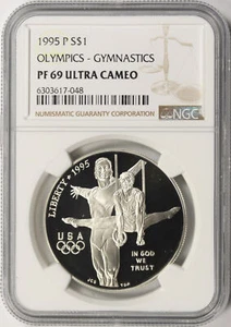 1995-P Olympics Gymnastics $1 Commemorative Dollar NGC PF69UCAM - Picture 1 of 2