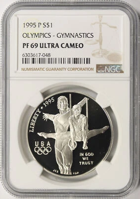 1995-P Olympics Gymnastics $1 Commemorative Dollar NGC PF69UCAM - Image 1 of 2