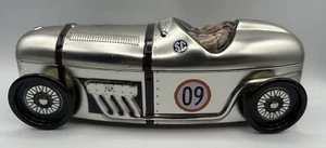 Silver Crane Company Silver Race Car Storage Chocolate Cookies Tin Empty 11”x4” - Picture 1 of 6