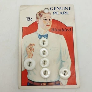 6 Vintage Bluebird Pearl Men's Shirt Buttons - Picture 1 of 3