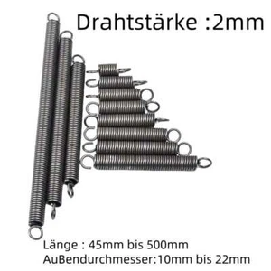 65Mn Stahl Zugfeder Draht Durchmesser 2mm Verlängern Haken Federn Länge 50-500mm - Picture 1 of 7