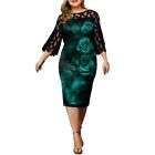 Elegant Women's Lace Dress with Hollow Out Details Plus Size Round Neck Red