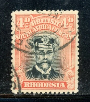 RHODESIA 125 SG224 Usado 1913-22 4p Org Rojo y Negro KGV Perf 14 CV$43 Foto 1 de 2