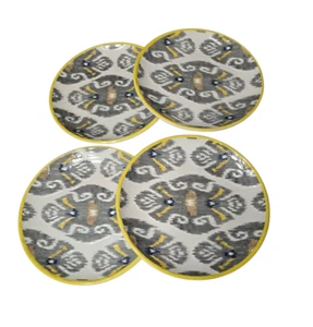 Williams Sonoma Ikat Melamine 8.5" Salad Dessert Plates 4 Yellow Gray Moroccan - Picture 1 of 6