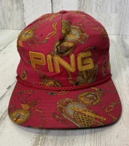 Vtg Ping Hat Adjustable Strap Back Golf Equestrian Derby Print - Read - Picture 1 of 12