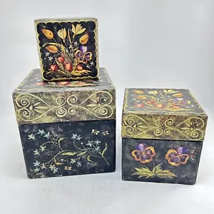 Lang Card Karen Hillard Crouch Primitive Wildflowers Bob's Boxes 3 Pc Nesting - Picture 1 of 8