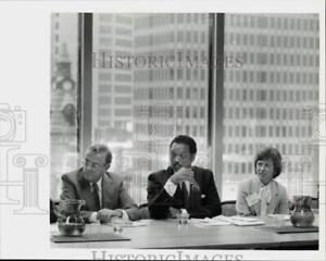 1991 Press Photo George Hill, Jesse Jackson & Judy Gott at meeting in New Haven