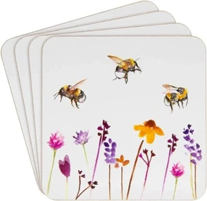 Set of 4 Gift Boxed Country Busy Bees & Lavender Laminated Coasters - Picture 1 of 1