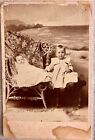Vintage Cabinet Card Old Wicker Chair  Portrait  History Water Damage