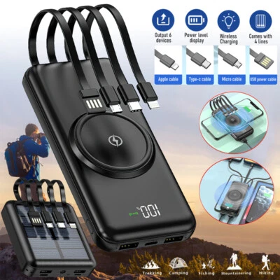 9000000mAh Power Bank Wireless Charging for Cell Phones with Built in 4 Cables - Image 1 of 4