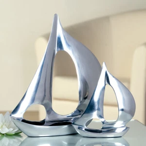Deko-Skulptur "Boot" 2er Set Segelboot Dekofigur Aluminium maritim Dekoobjekt - Bild 1 von 1