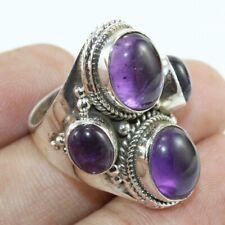 925 Solid Silver Big Ring Natural Amethyst Stone Ring Four Head Ring, All Sizes