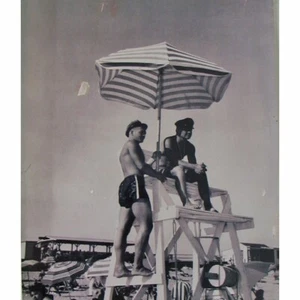 Vintage Beach Lifeguard Photograph East Coast Ocean Sea Black & White 8"x9-3/4" - Picture 1 of 3