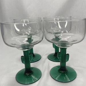 Set of 4 Libbey Margarita Glasses Green Cactus Stem 6.25" H & 3.75” W In Box - Picture 1 of 13