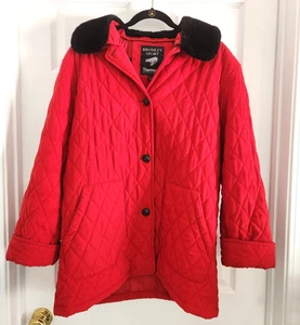 Bromley Sport Thermoloft Women's Winter Coat Sz L Red Faux Fur Collar Quilted - Picture 1 of 5