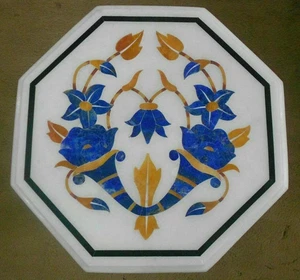 12" White Marble Center Corner Table Top Multi Stone Inlay lapis Work Hotel Deco - Picture 1 of 6