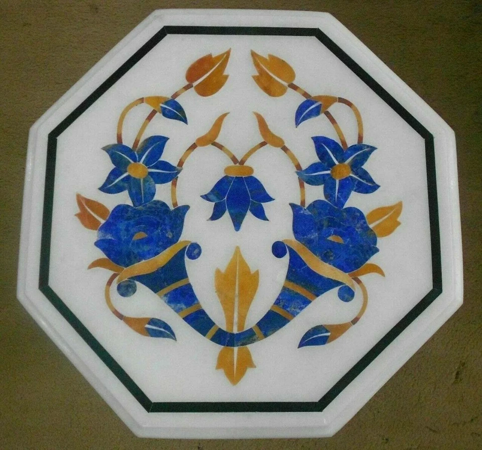 12" White Marble Center Corner Table Top Multi Stone Inlay lapis Work Hotel Deco - Image 1 of 4