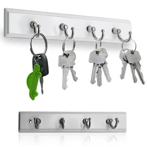 Wall Mounted Key Rail Rack Hanger Holder with 4 Hooks Storage Organizer Home ... - Picture 1 of 9
