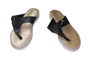 Ladies black leather Fly Flot flip flops size 6 (39 EU) - Picture 1 of 6