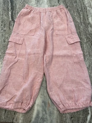 Flax Women's Linen Pants. Cargo Drawstring Ankle. Small Petite. Pink - Image 1 of 4