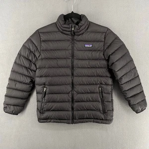 Patagonia Boys Down Sweater Puffer Jacket Full Zip Kids M 10 Black 68245 Pockets - Picture 1 of 19