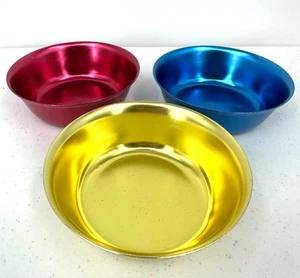 Sunburst Mid-Century Retro Multicolor Anodized Aluminum Cereal Bowls Set Of 3 - Picture 1 of 9