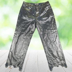 Pantalones de mezclilla para mujer Free People We The Free 29 metálicos plateados desgastados dobladillo recto - Imagen 1 de 19