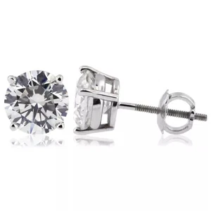 Solid 14K Gold Stud Earrings Classic 6.99 Carat Round Lab-Grown Diamond E VVS2 - Picture 1 of 6