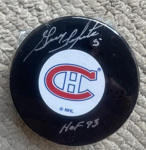 Montreal Canadiens Guy LaPointe Autographed Puck W HOF 93 - Picture 1 of 1