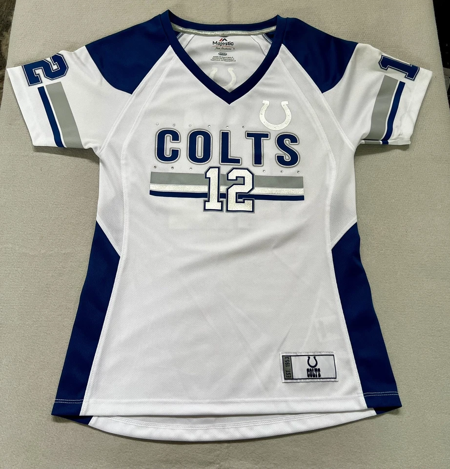 Camiseta deportiva para mujer Majestic Indianapolis Colts estrás talla pequeña Foto 1 de 4