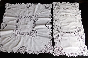 MITTELDECKE UND 4 TISCHSET SPITZE STICKEREI BAUMWOLLE WEISS SHABBY CHIC - Bild 1 von 17