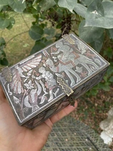 Egyptian Box & 19th Century & Silver And Copper Inlays & Brass - Picture 1 of 13