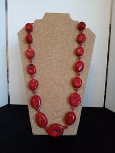 Barse Big Red Coral Nugget Necklace Graduated Beads Signed Wears 28" - 30" Long - Picture 1 of 5