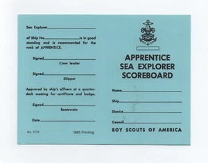 Apprentice Sea Explorer Scoreboard, 1983 Print, 2-Sided, Black on Blue, Mint! - Picture 1 of 2