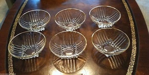 Federal PARK AVENUE Clear Glass Gold Footed Ribbed DESSERT BOWLS 5" Round SET 6 - Picture 1 of 11