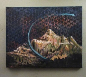 Ölgemälde Heiliger Berg mit Blume des Lebens original 16X20 ungerahmt GESCHENK - Bild 1 von 2