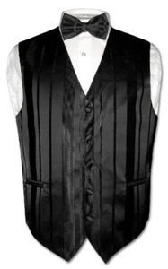 Men's Dress Vest & BOWTIE BLACK Color Woven Striped Design Bow Tie Set - Picture 1 of 4