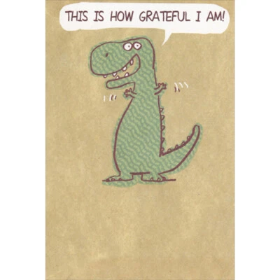 Tarjeta de agradecimiento divertida/humorosa de dinosaurio agradecido con brazos extendidos Foto 1 de 2