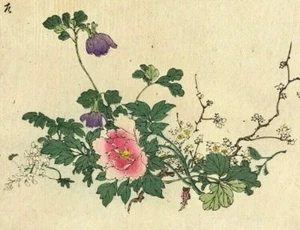 Antique Old Japanese WoodPrint Original Flowers c 1890 Ukiyo-e Asian Art Print - Picture 1 of 7
