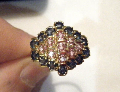 Nuevo con caja Antiguo Anillo de Cóctel CSBS 14k Oro Amarillo Zafiro Rosa y Azul Delicado 4g Talla 7 Foto 1 de 4
